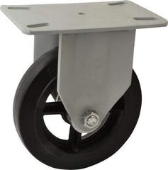 Fairbanks - 8" Diam x 2" Wide x 9-3/4" OAH Top Plate Mount Rigid Caster - Rubber, 1,000 Lb Capacity, Roller Bearing, 5-1/2 x 8-1/4" Plate - Makers Industrial Supply