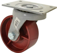 Fairbanks - 6" Diam x 2-1/2" Wide x 7-3/4" OAH Top Plate Mount Swivel Caster - Ductile Iron, 2,500 Lb Capacity, Roller Bearing, 5 x 6-1/2" Plate - Makers Industrial Supply