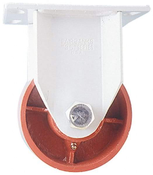 Fairbanks - 8" Diam x 2-1/2" Wide x 10" OAH Top Plate Mount Rigid Caster - Ductile Iron, 2,500 Lb Capacity, Roller Bearing, 5 x 6-1/2" Plate - Makers Industrial Supply