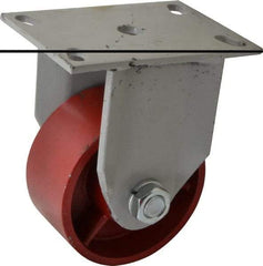 Fairbanks - 5" Diam x 2-1/2" Wide x 7-1/4" OAH Top Plate Mount Rigid Caster - Ductile Iron, 2,500 Lb Capacity, Roller Bearing, 5 x 6-1/2" Plate - Makers Industrial Supply