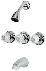 B&K Mueller - Concealed, Three Handle, Chrome Coated, Brass, Valve, Shower Head and Tub Faucet - Knob Handles, 8 Inch Mounting Centers, Acrylic Handles - Makers Industrial Supply