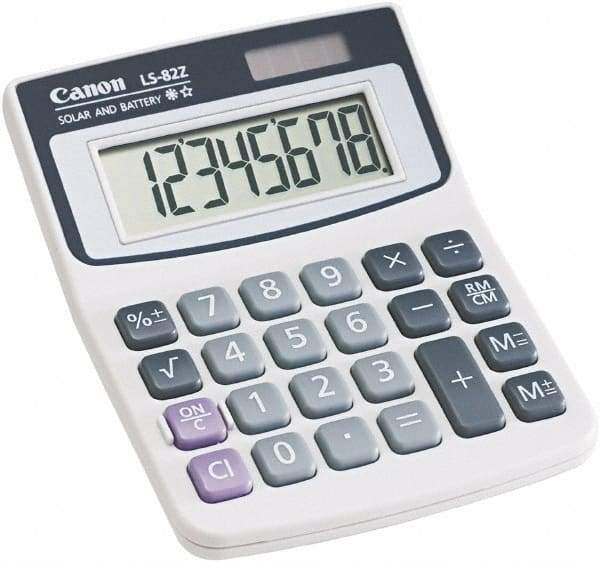 Canon - 8-Digit LCD Handheld Calculator - White, Solar & Battery Powered - Makers Industrial Supply