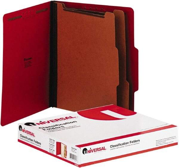 UNIVERSAL - 8-1/2 x 11", Letter Size, Red, Classification Folders with Top Tab Fastener - 2/5 Tab Cut Location - Makers Industrial Supply