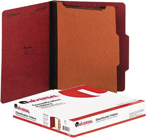 UNIVERSAL - 8-1/2 x 11", Letter Size, Red, Classification Folders with Top Tab Fastener - 2/5 Tab Cut Location - Makers Industrial Supply