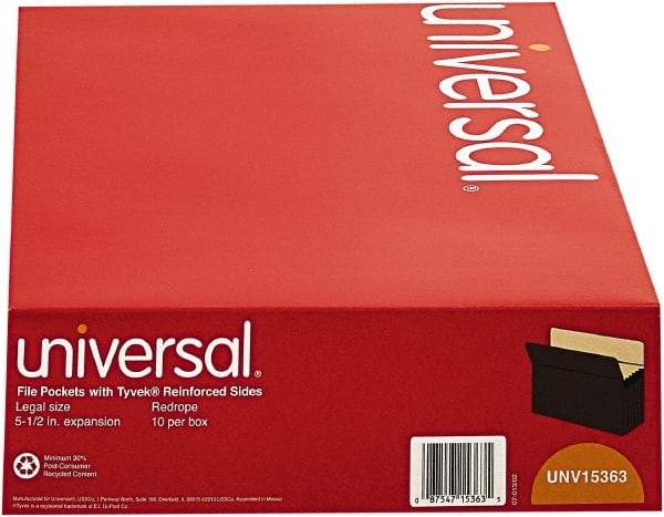 UNIVERSAL - 8-1/2 x 14", Legal, Red, Expandable File Folders with Drop Front & Top Tab Pocket - Straight Tab Cut Location - Makers Industrial Supply