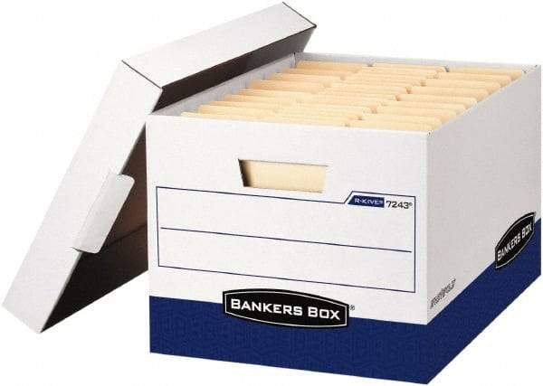 BANKERS BOX - 1 Compartment, 12 Inch Wide x 15 Inch Deep x 10 Inch High, File Storage Box - Paper, White and Blue - Makers Industrial Supply