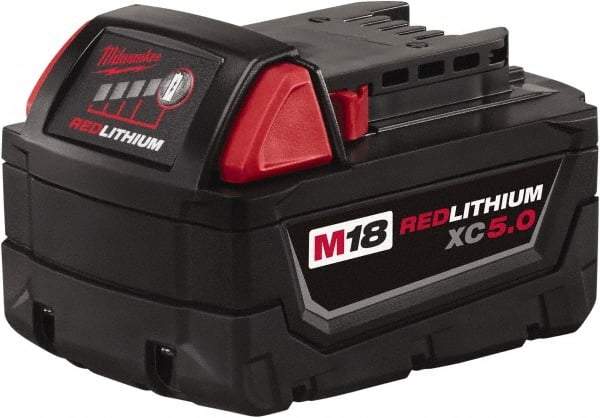 Milwaukee Tool - 18 Volt Lithium-Ion Power Tool Battery - 5 Ahr Capacity, 110 min Charge Time, Series M18 RED - Makers Industrial Supply