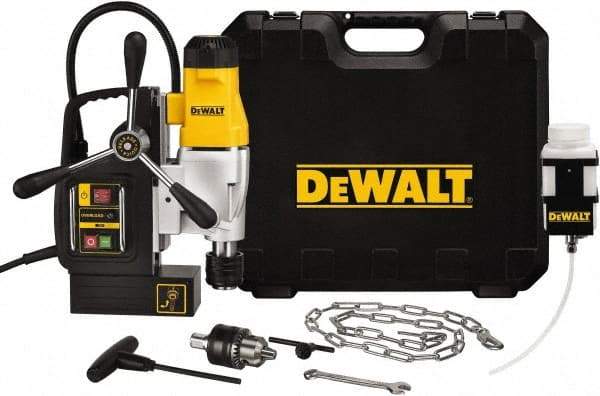 DeWALT - 1/2" Chuck, 4.375" Travel, Portable Magnetic Drill Press - 300 & 450 RPM, 10 Amps, 1100 Watts, 120 Volts, 8' Cord Length - Makers Industrial Supply