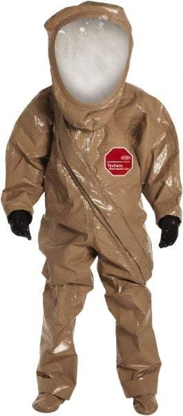 Dupont - Size S, Tan, Chemical, Disposable Encapsulated Suit - Attached Hood, Elastic Ankle, Elastic Wrist - Makers Industrial Supply