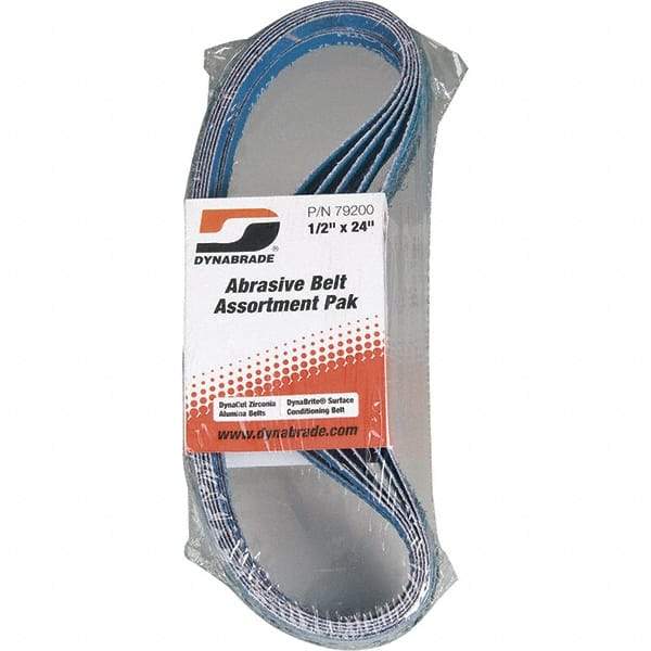 Dynabrade - 1/2" Wide x 24" OAL, 60 & 80 Grit, Zirconia Alumina Abrasive Belt - Zirconia Alumina, Coated & Nonwoven, X Weighted Cloth Backing, Wet/Dry - Makers Industrial Supply