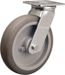 Hamilton - 8" Diam x 2" Wide x 9-1/2" OAH Top Plate Mount Swivel Caster - Rubber Mold on Polyolefin, 500 Lb Capacity, Straight Roller Bearing, 4 x 4-1/2" Plate - Makers Industrial Supply