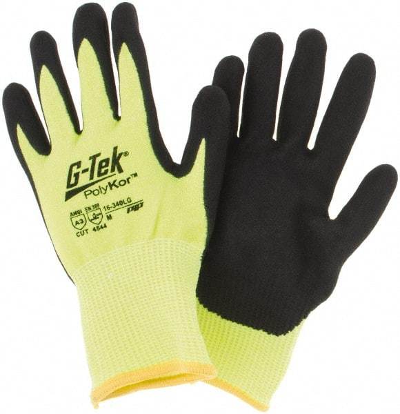 PIP - Size M, ANSI Cut Lvl A3, Cut Resistant Gloves - Palm & Fingers Coated, Hi-Vis Yellow/Black - Makers Industrial Supply