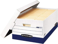 BANKERS BOX - 1 Compartment, 16" Wide x 10-3/8" High x 7-21/64" Deep, Storage Box - Corrugated Cardboard, White/Blue - Makers Industrial Supply