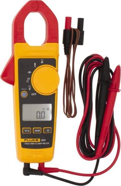 Fluke - 324, CAT IV, CAT III, Digital True RMS Clamp Meter with 1.18" Clamp On Jaws - 600 VAC/VDC, 400 AC Amps, Measures Voltage, Capacitance, Continuity, Current, Resistance, Temperature - Makers Industrial Supply