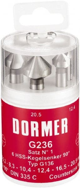 DORMER - 6 Piece, 1/4 to 0.8071" Head Diam, 90° Included Angle, Single End Countersink Set - Makers Industrial Supply