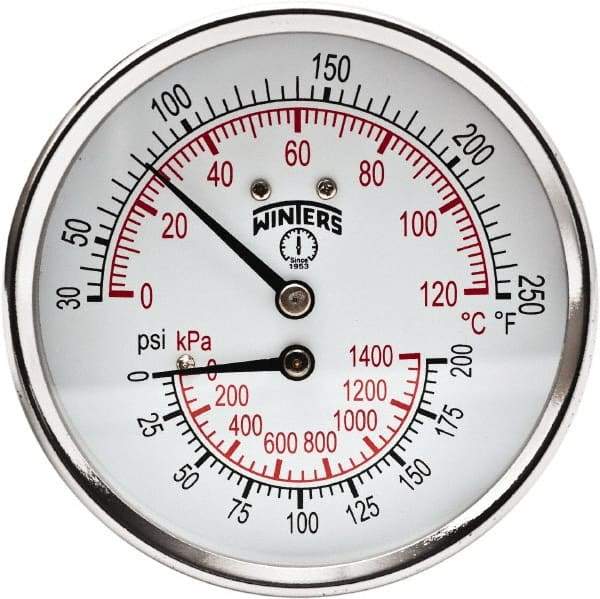 Winters - 3" Dial, 1/2 Thread, 0-200 Scale Range, Pressure Gauge - Center Back Connection Mount, Accurate to 0.03% of Scale - Makers Industrial Supply