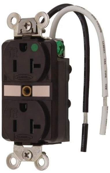 Hubbell Wiring Device-Kellems - 125 VAC, 20 Amp, 5-20R NEMA Configuration, Brown, Hospital Grade, Self Grounding Duplex Receptacle - 1 Phase, 2 Poles, 3 Wire, Flush Mount, Chemical, Corrosion and Impact Resistant, Tamper Resistant - Makers Industrial Supply