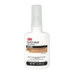 3M - 1 oz Bottle Clear Instant Adhesive - Series CA100, 20 to 70 sec Fixture Time, 24 hr Full Cure Time, Bonds to Cardboard, Cork Board, Fabric, Fiberglass, Foam, Metal, Plastic, Rubber & Vinyl - Makers Industrial Supply