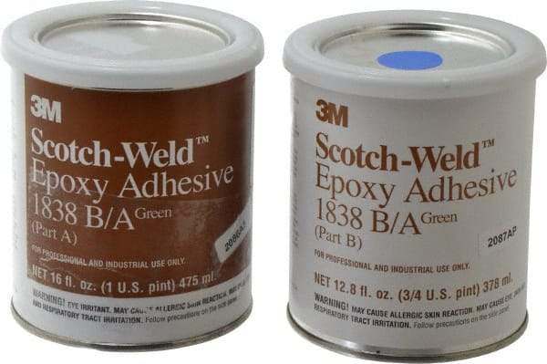 3M - 16 oz Can Two Part Epoxy - 60 min Working Time, 3,000 psi Shear Strength, Series 1838 - Makers Industrial Supply