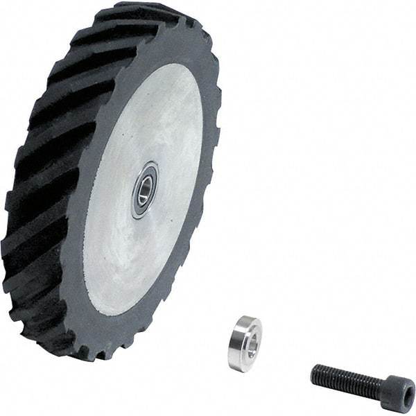 Dynabrade - 4" Diam x 5/8" Wide Contact Wheel Assembly - 1/4" Arbor Hole, Scoop, 40 Duro Rubber Face - Makers Industrial Supply