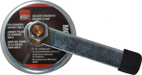 Bessey - 800 Amps Grounding Capacity, 3-1/2" Diam, 2" High, 55 Lb Max Pull Force, Magnetic Welding & Fabrication Ground Clamp - 55 Lb Average Pull Force, 3-1/2" Long, Round Cup Magnet, Copper Stud - Makers Industrial Supply