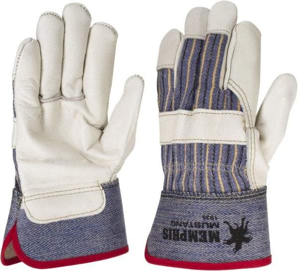 MCR Safety - Size S (7) Grain Cowhide General Protection Work Gloves - For Work & Driver, Uncoated, Safety Cuff, Full Fingered, White/Blue/Black/Yellow, Paired - Makers Industrial Supply