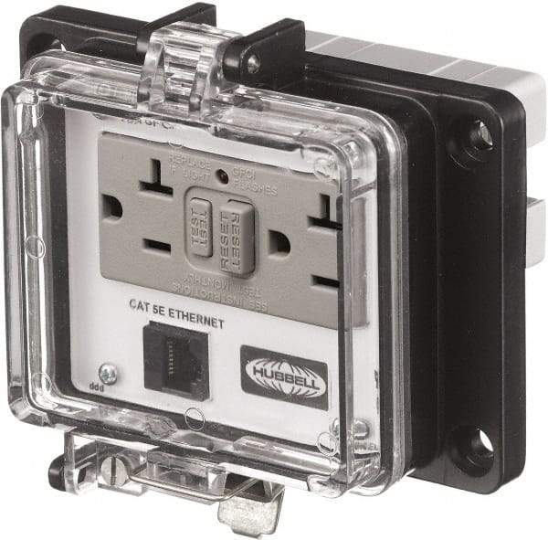 Hubbell Wiring Device-Kellems - 1 Port, 3 Power Receptacle, Ethernet, Clear Data Port Receptacle - 4.79 Inch Long x 1.61 Inch Deep x 5.8 Inch Wide, Aluminum, Surface Mount, Gray - Makers Industrial Supply