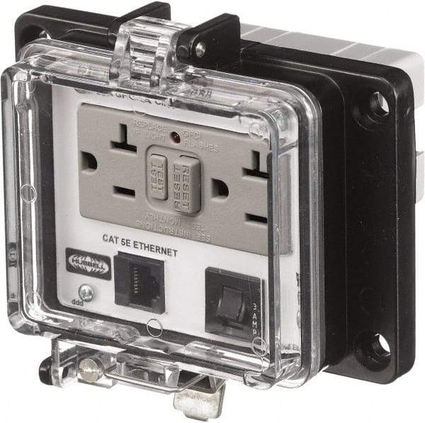 Hubbell Wiring Device-Kellems - 1 Port, 3 Power Receptacle, Ethernet, Clear Data Port Receptacle - 4.79 Inch Long x 1.61 Inch Deep x 5.08 Inch Wide, Aluminum, Surface Mount, Gray - Makers Industrial Supply