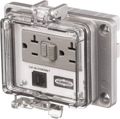 Hubbell Wiring Device-Kellems - 1 Port, 3 Power Receptacle, Ethernet, Clear Data Port Receptacle - 4.79 Inch Long x 1.61 Inch Deep x 5.08 Inch Wide, Aluminum, Surface Mount, Gray - Makers Industrial Supply