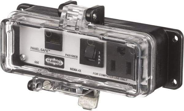 Hubbell Wiring Device-Kellems - 1 Port, 1 Power Receptacle, Ethernet, Clear Data Port Receptacle - 3.2 Inch Long x 1.6 Inch Deep x 5.51 Inch Wide, Aluminum, Surface Mount, Gray - Makers Industrial Supply