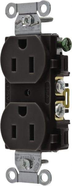 Hubbell Wiring Device-Kellems - 125 Volt, 15 Amp, 5-15R NEMA Configuration, Black, Specification Grade, Self Grounding Duplex Receptacle - 1 Phase, 2 Poles, 3 Wire, Flush Mount - Makers Industrial Supply