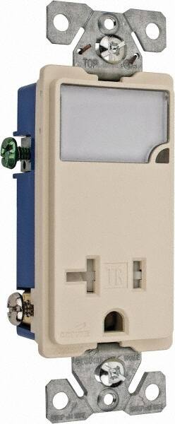 Cooper Wiring Devices - 2 Pole, 125 VAC, 20 Amp, 1 Outlet, Flush Mounted, Self Grounding, Tamper Resistant Combination Outlet with Night Light - 5-20R Configuration, Back Side Wiring, Thermoplastic Material, cULus Listed Standard - Makers Industrial Supply