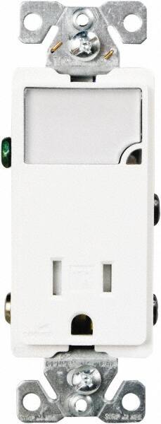 Cooper Wiring Devices - 2 Pole, 125 VAC, 15 Amp, 1 Outlet, Flush Mounted, Self Grounding, Tamper Resistant Combination Outlet with Night Light - 5-15R Configuration, Back Side Wiring, Thermoplastic Material, cULus Listed Standard - Makers Industrial Supply