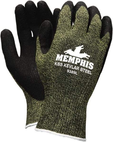 MCR Safety - Size M, ANSI Cut Lvl A4, Abrasion Lvl 3, Cut Resistant Gloves - Palm Coated, Green/Black - Makers Industrial Supply