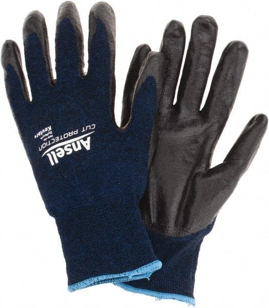 Ansell - Size 2XL, ANSI Cut Lvl A4, Abrasion Lvl 5, Cut Resistant Gloves - Palm Coated, Black/Blue - Makers Industrial Supply