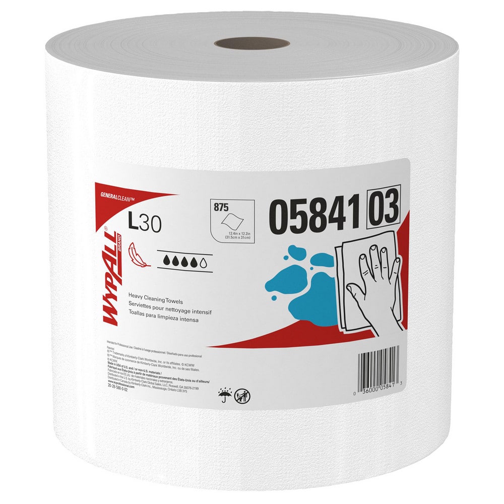 General Purpose Wipes: Jumbo Roll, 12.4 x 12.2″ Sheet, White