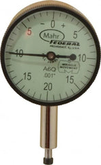 Mahr - 0.1" Range, 0-20-0 Dial Reading, 0.001" Graduation Dial Drop Indicator - 1-1/4" Dial, 0.04" Range per Revolution, 0.001" Accuracy, Revolution Counter - Makers Industrial Supply