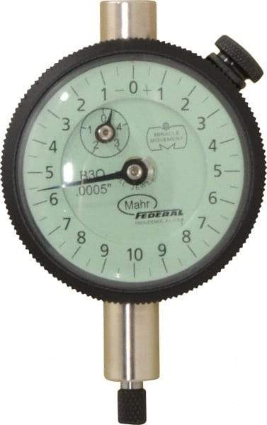 Mahr - 0.05" Range, 0-10-0 Dial Reading, 0.0005" Graduation Dial Drop Indicator - 1-3/4" Dial, 0.02" Range per Revolution, 0.0005" Accuracy, Revolution Counter - Makers Industrial Supply