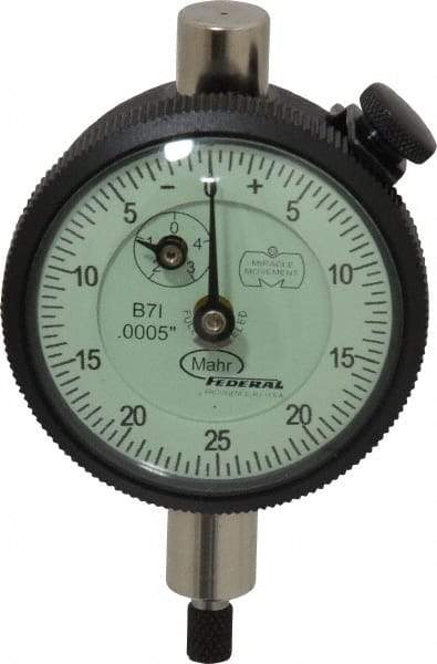 Mahr - 1/8" Range, 0-25-0 Dial Reading, 0.0005" Graduation Dial Drop Indicator - 1-3/4" Dial, 0.05" Range per Revolution, 0.0005" Accuracy, Revolution Counter - Makers Industrial Supply