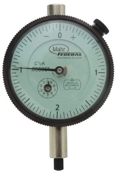 Mahr - 0.5mm Range, 0-10-0 Dial Reading, 0.002" Graduation Dial Drop Indicator - 45mm Dial, 0.2mm Range per Revolution, 0.004mm Accuracy, Revolution Counter - Makers Industrial Supply