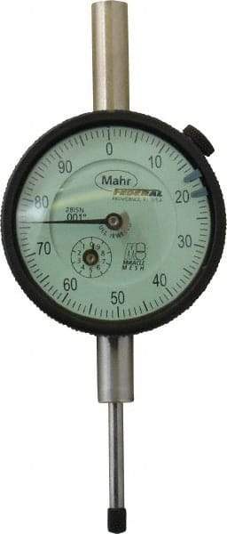 Mahr - 1" Range, 0-100 Dial Reading, 0.001" Graduation Dial Drop Indicator - 2-1/4" Dial, 0.1" Range per Revolution, 0.001" Accuracy, Revolution Counter - Makers Industrial Supply