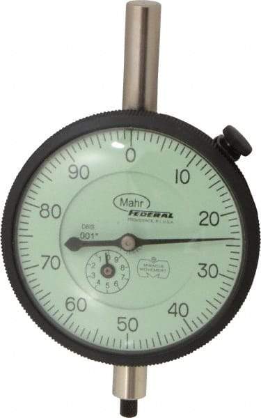 Mahr - 1" Range, 0-100 Dial Reading, 0.001" Graduation Dial Drop Indicator - 2-3/4" Dial, 0.1" Range per Revolution, 0.001" Accuracy, Revolution Counter - Makers Industrial Supply