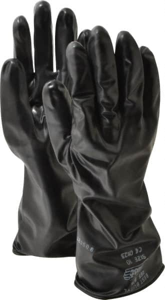 SHOWA - Size XL (10), 14" Long, 14 mil Thick, Butyl Chemical Resistant Gloves - Smooth Finish, Rolled Cuff, ANSI Abrasion Level 0, ANSI Cut Level 0, ANSI Puncture Level 0, Black - Makers Industrial Supply