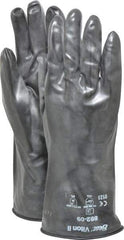 SHOWA - Size L (9), 12" Long, 12 mil Thick, Viton Chemical Resistant Gloves - Smooth Finish, Rolled Gauntlet Cuff, ANSI Abrasion Level 2, ANSI Cut Level 0, ANSI Puncture Level 0, Black - Makers Industrial Supply