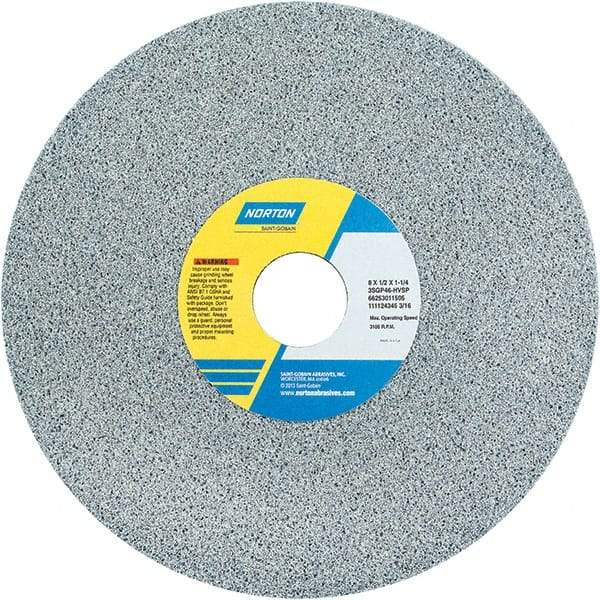 Norton - 8" Diam x 1-1/4" Hole x 1/2" Thick, H Hardness, 46 Grit Surface Grinding Wheel - Ceramic, Type 1, Coarse Grade, 3,105 Max RPM - Makers Industrial Supply