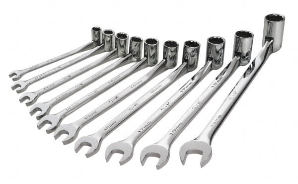 SK - 10 Piece, 10 to 19mm, Combination Wrench Set - Metric System of Measurement, Chrome Finish, Comes in Tray - Makers Industrial Supply