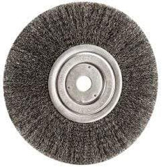 Weiler - 8" OD, 3/4" Arbor Hole, Crimped Steel Wheel Brush - 1/2" Face Width, 2-1/16" Trim Length, 0.0118" Filament Diam, 6,000 RPM - Makers Industrial Supply