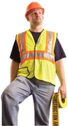 OccuNomix - Size L High Visibility Yellow Mesh General Purpose Vest - 40 to 42" Chest, ANSI 107-2015, Hook & Loop Closure, 2 Pockets, Polyester - Makers Industrial Supply