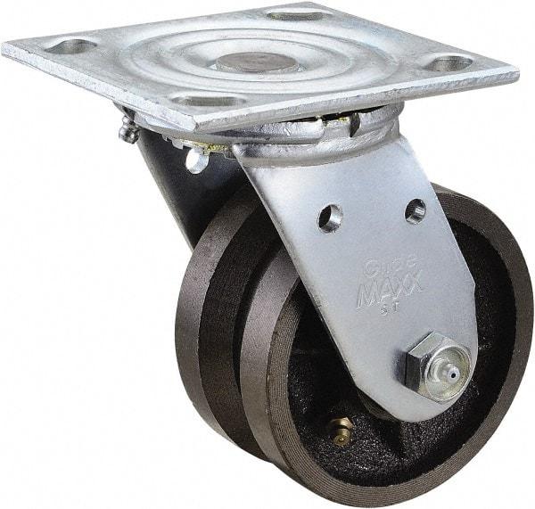 Value Collection - 4" Diam x 2" Wide, Metal With Groove Swivel Caster - 800 Lb Capacity, Top Plate Mount, 4" x 4-1/2" Plate, Roller Bearing - Makers Industrial Supply