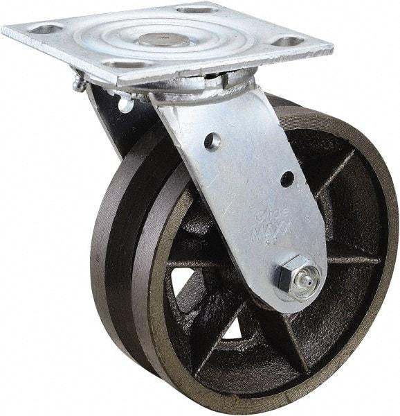 Value Collection - 6" Diam x 2" Wide, Metal With Groove Swivel Caster - 1,000 Lb Capacity, Top Plate Mount, 4" x 4-1/2" Plate, Roller Bearing - Makers Industrial Supply